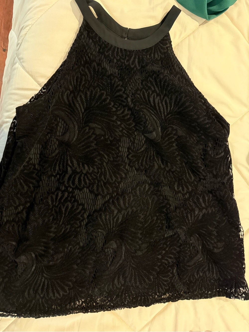 LOFT black Lace Trim Sleeveless Top halter neck